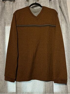 Van Heusen Brown V-Neck Sweater with Chest Stripe